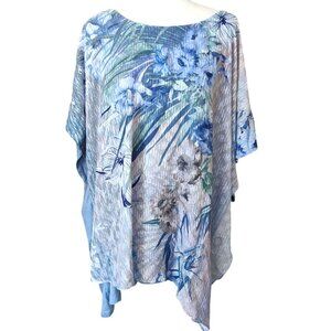 Catherines Women's 4X Floral Blue Asymmetrical Top Shirt Lightweight Fabric